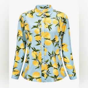 Vibrant Lemon Print Women's Button Down Shirt